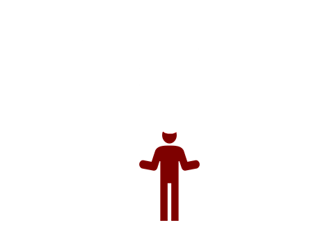 A collage of white icons on a black background, featuring graphs, a clipboard with charts, a briefcase, people next to an upward arrow, a person celebrating, and an open book. A red figure wearing a graduation cap stands in the center